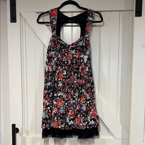 Anthropologie Floral Midi Dress - Black, Red, White